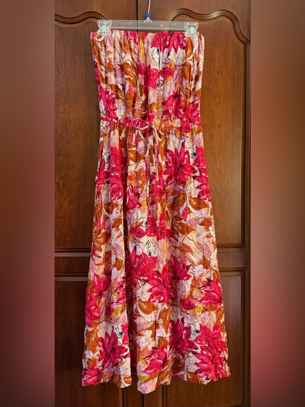 Strapless Floral Maxi Dress in Pink & Orange